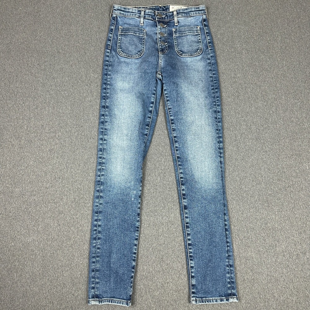 AG Anthropologie Vintage Stevie Ankle Button Up Jeans 25R Slim Straight Patch